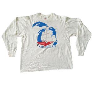 VTG Single Stitch Michigan Lake Sailing Shirt - Fruit of the Loom Sz XL White
